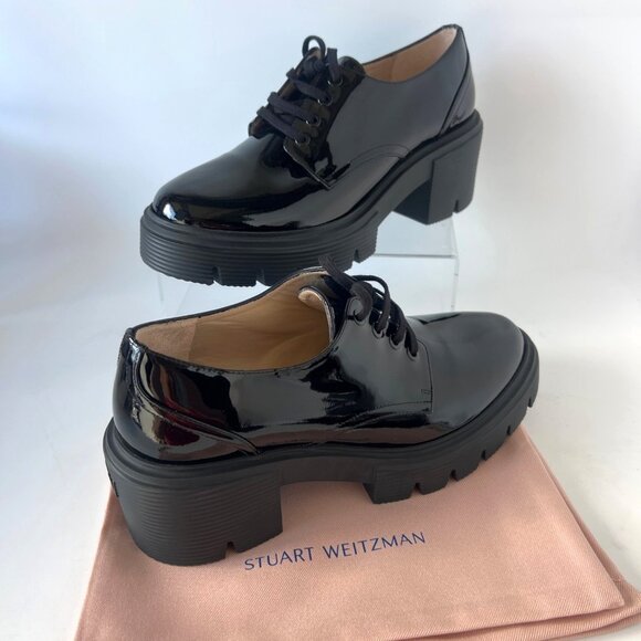 Stuart Weitzman Soho Derby Lug Sole Leather Chunky Heel Loafers Women Size 39 - Picture 2 of 11